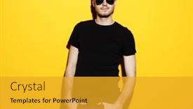  Presentation with casual young people - Presentation design enhanced with lifestyle-fashion-and-people-concept background and a gold colored foreground