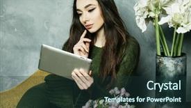  Presentation with tehnology - PPT theme featuring lifestyle people and tehnology concept background and a  colored foreground