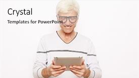  Presentation with using digital tablet - Amazing presentation theme having lifestyle tehnology and people concept backdrop and a pink colored foreground