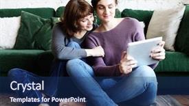  Presentation with tehnology - PPT theme enhanced with lifestyle tehnology and people concept background and a  colored foreground