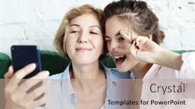  Presentation with tehnology - PPT theme having lifestyle-tehnology-and-people-concept background and a coral colored foreground