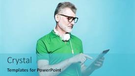  Presentation with tehnology - Presentation design having lifestyle-tehnology-and-people-concept background and a light blue colored foreground