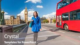  Presentation with great britain - Slide deck with lifestyle tourist woman walking bus background and a gray colored foreground