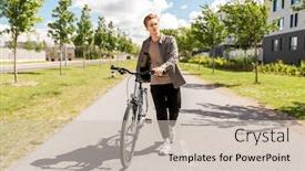  Presentation with city people walking - Audience pleasing theme consisting of lifestyle-transport-and-people-concept backdrop and a soft green colored foreground