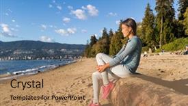  Presentation with vancouver city - Presentation theme featuring lifestyle woman relaxing on third background and a coral colored foreground