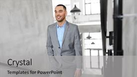  Presentation with upstairs - Cool new slide set with lift concept - businessman walking upstairs backdrop and a light gray colored foreground