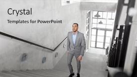  Presentation with business success - Presentation consisting of lift concept - businessman walking upstairs background and a light gray colored foreground