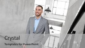  Presentation with success business - Audience pleasing PPT theme consisting of lift concept - businessman walking upstairs backdrop and a light gray colored foreground