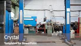  Presentation with lift - Amazing slide deck having lift in a car repair backdrop and a gray colored foreground