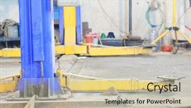  Presentation with lift - PPT theme enhanced with lift in an empty car repair station background and a soft green colored foreground