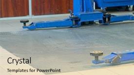  Presentation with lift - Slide deck having lift in an empty car repair station background and a soft green colored foreground