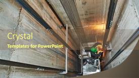  Presentation with shaft - Audience pleasing PPT theme consisting of lift-machinist-repairing-elevator backdrop and a violet colored foreground