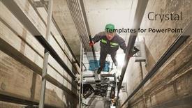  Presentation with elevator - Presentation having lift-machinist-repairing-elevator background and a coral colored foreground
