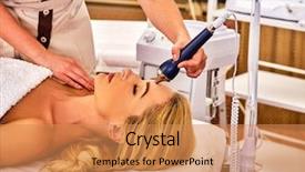  Presentation with ultrasound machine - Cool new PPT theme with lift massage spa salon stimulation backdrop and a coral colored foreground