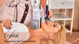  Presentation with ultrasound machine - Slides enhanced with lift massage spa salon stimulation background and a coral colored foreground