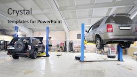  Presentation with mechanic car service repair maintenance - Cool new PPT layouts with lift motor - cars in car repair station backdrop and a light gray colored foreground