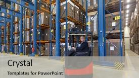  Presentation with lift truck - Beautiful theme featuring lift truck - man driving his reachtruck backdrop and a light gray colored foreground