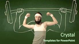  Presentation with white green - PPT theme having lift weight with big muscle background and a  colored foreground