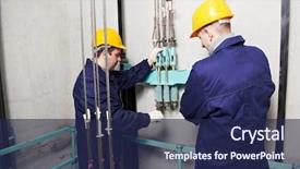  Presentation with elevator - PPT theme enhanced with lift with spanners in elevator background and a navy blue colored foreground