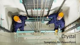  Presentation with hoist - PPT layouts featuring lift with spanners in elevator background and a mint green colored foreground