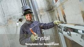  Presentation with elevator - Slide set with lift worker welder in elevator background and a gray colored foreground