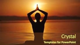  Presentation with silhouette of man worship - Colorful PPT layouts enhanced with lifted above head in namaste backdrop and a tawny brown colored foreground