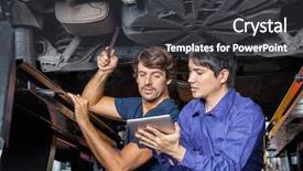 Presentation with digital car - Presentation theme with lifted car at auto repair background and a dark gray colored foreground