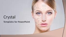  Presentation with skin surgery - PPT theme consisting of lifting arrow - portrait of young beautiful woman background and a light gray colored foreground
