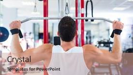  Presentation with bodybuilding - Audience pleasing slide set consisting of lifting dumbbells in fitness club backdrop and a  colored foreground