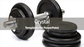  Presentation with lifting weights - PPT theme consisting of lifting equipment - weights isolated on white background background and a dark gray colored foreground