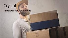  Presentation with boxes - Colorful PPT theme enhanced with lifting heavy boxes backdrop and a mint green colored foreground