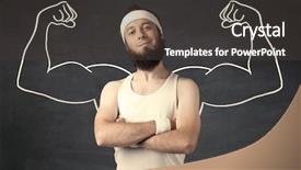  Presentation with weight lifting - Beautiful presentation theme featuring lifting weight with big muscle backdrop and a dark gray colored foreground