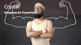  Presentation with weight lifting - PPT theme featuring lifting weight with big muscle background and a  colored foreground