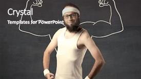  Presentation with weight lifting - PPT theme consisting of lifting weight with big muscle background and a dark gray colored foreground