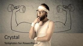  Presentation with weight lifting - Slide deck with lifting weight with big muscle background and a  colored foreground