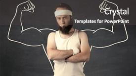  Presentation with weight lifting - Presentation theme having lifting weight with big muscle background and a  colored foreground