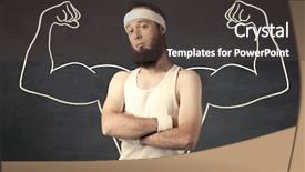  Presentation with weight lifting - PPT layouts having lifting weight with big muscle background and a dark gray colored foreground