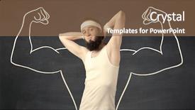  Presentation with weight lifting - Colorful slide set enhanced with lifting weight with big muscle backdrop and a  colored foreground