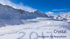  Presentation with house snow mountain - PPT layouts featuring lifting word - 2017 on snow at mountains background and a lemonade colored foreground