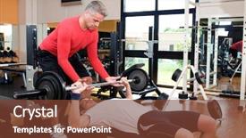  Presentation with press - PPT layouts enhanced with lifting work - young man doing weigths background and a tawny brown colored foreground