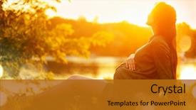  Presentation with summer sun - PPT layouts with light - pregnant woman sitting on green background and a gold colored foreground