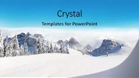  Presentation with beautiful fresh leaves water drops - PPT theme with light and high alpine mountain background and a light blue colored foreground