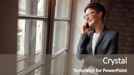  Presentation with confident - Slide set with team woman leader - portrait confident businesswoman in office background and a gray colored foreground