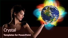 Presentation with woman world - Colorful presentation enhanced with light around symbolizing big change backdrop and a wine colored foreground