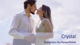  Presentation with stand - Audience pleasing PPT layouts consisting of light blue free - young bearded man and woman backdrop and a sky blue colored foreground