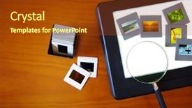  Presentation with slides - Theme enhanced with group vintage film cameras - top view of a light-box background and a tawny brown colored foreground