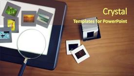  Presentation with slides - Presentation design having group vintage film cameras - top view of a light-box background and a tawny brown colored foreground