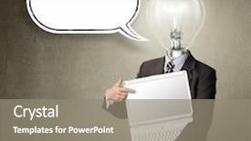  Presentation with bubble - Theme enhanced with light bulb business person symbols creativity business - businessman with lamp-head and laptop background and a gray colored foreground