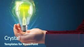  Presentation with hand holding colorful brain sketch - Beautiful slide deck featuring light bulb idea invention presenter - woman holding a glowing lightbulb backdrop and a  colored foreground