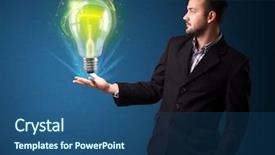  Presentation with innovation lightbulb - Slide set with light bulb idea invention presenter - young businessman holding glowing lightbulb background and a  colored foreground